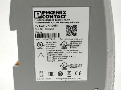 FL সুইচ 1008N 1085256 আইপি 54 সুরক্ষা স্তর এবং 0.05 সেমি -1 সেল ধ্রুবক সহ শিল্প ইথারনেট সুইচ